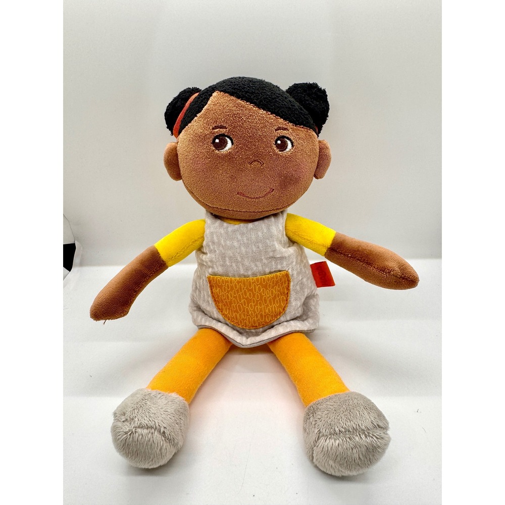 HABA Mali Soft Plush Rag‎ Doll 12" Yellow Grey Jumper Embroidered Toy 302109
